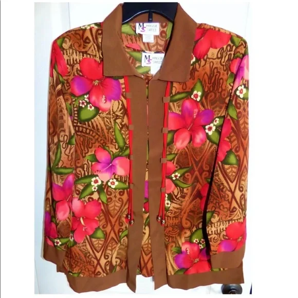 Maggie Sweet Brown Open Style Floral Print Top - Picture 2 of 10